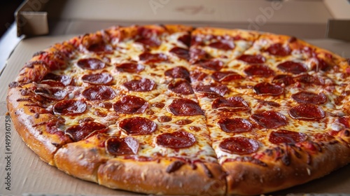 Pepperoni pizza in cardboard box