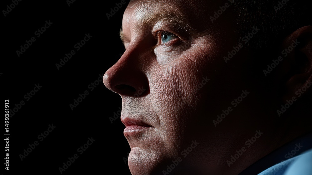 Obraz premium Man's Profile, Dramatic Lighting, Intense Gaze