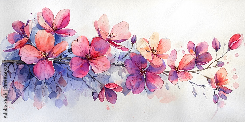 Fototapeta premium Delicate painting of vibrant flowers in watercolor capturing the essence of springtime beauty