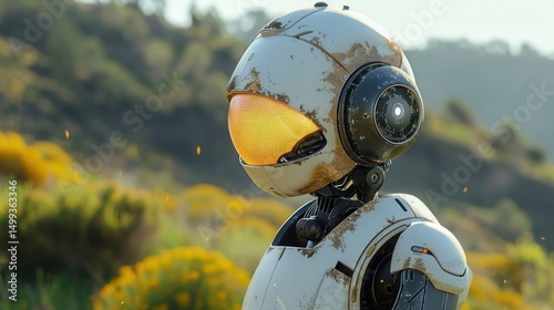 Rusty robot in a field