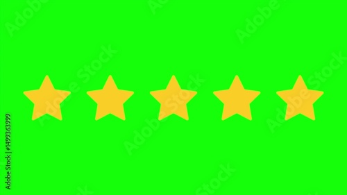 Five Rating Stars Icon Animation on Green Screen Background