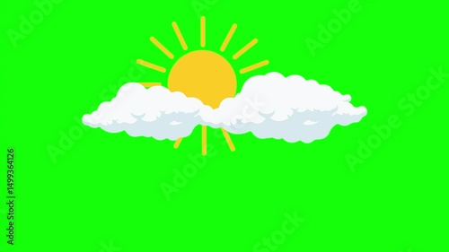 Sun and Cloud Icon Animation on Green Screen Background. Morning the Weather Was Sunny