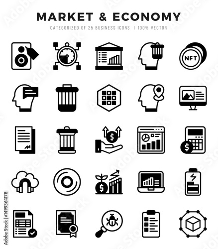 Market & Economy icons Pack. Lineal Filled icons set. Market & Economy collection set.