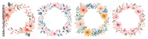 PNG Elegant floral wreath designs, element set on transparent background