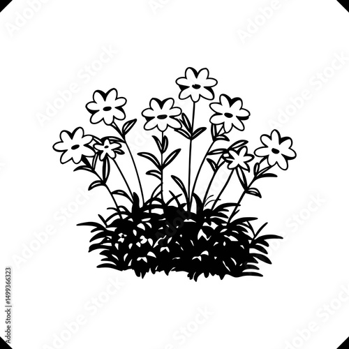 Kamini Flower vector -flower vector, Long Leaves, and Balanced Floral Composition in Line Art.eps