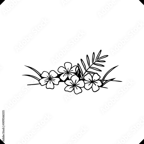 Kamini Flower vector - Petaled Blooms with Slender Stems, Long Leaves, and Balanced Floral Composition in Line Art.eps