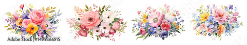 Wallpaper Mural PNG Colorful floral watercolor bouquets, element set on transparent background Torontodigital.ca