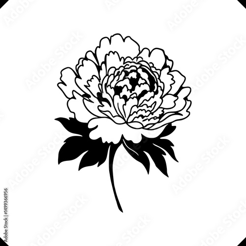 Intricate Blooming Flower silhouette vector - Multi-Layered Petal Structure, Elegant Line Art, Thin Stem for Balanced Composition.eps