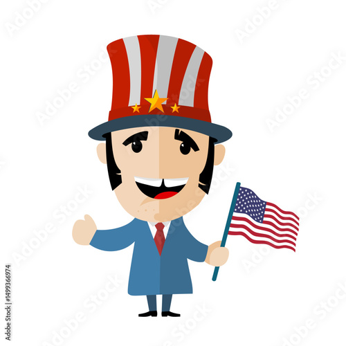 Cartoon Abraham Lincoln with Top Hat – Cute Flat Vector Character Illustration