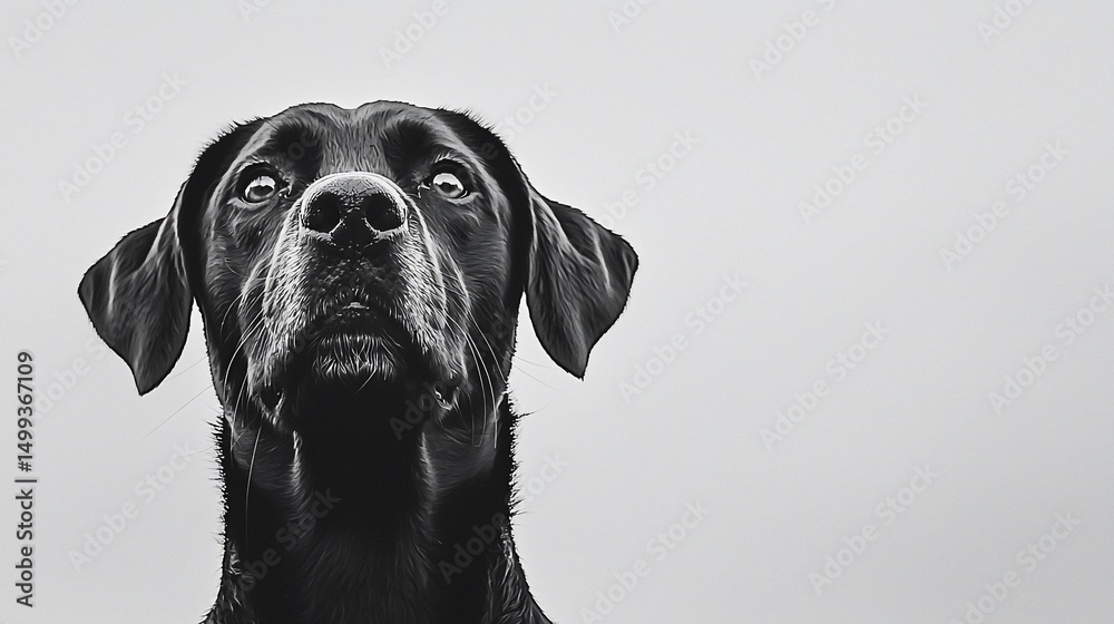 Fototapeta premium Black dog looking up