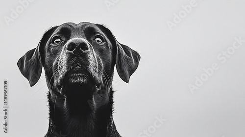 Black dog looking up
