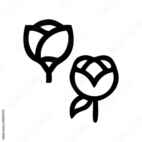 Two Stylized Rose Icons, One Minimalist Outline, One with Stem and Leaf Details.eps