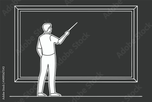 Silhouette of Man Pointing at Blackboard – Teacher or Lecturer Vector