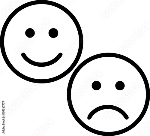 Happy and sad face icon. Smiley and sad face emoji. 