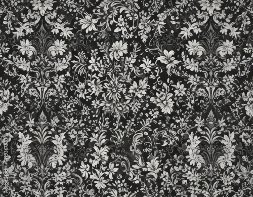 Elegant black & white damask wallpaper; intricate floral & geometric design , damask, luxury