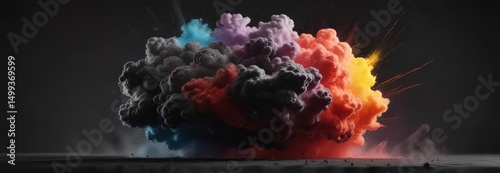 Color burst, dynamic powder cloud against black,  vibrant,  splash,  dust