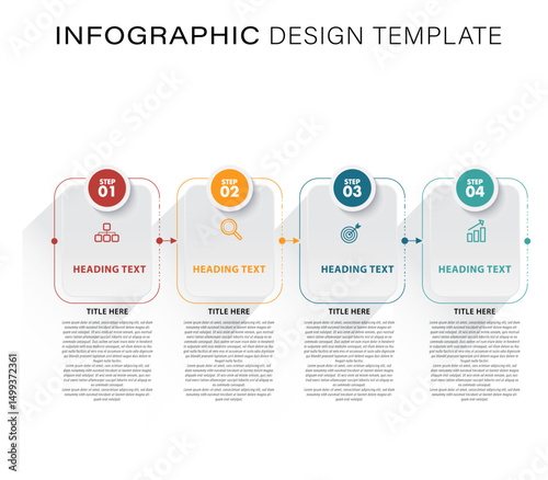 Four-Step Infographic Template with Light Gray Rounded Rectangular Boxes, Offset 3D Effect,