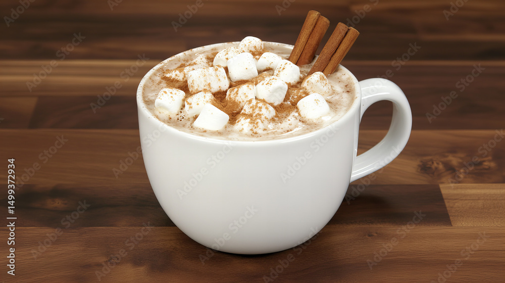 Hot chocolate with marshmallows and cinnamon on rustic wooden table — cozy winter drink for festive menus and seasonal designs
Hot chocolate with marshmallows and cinnamon on rustic wooden table — cozy winter drink for festive menus and seasonal designs