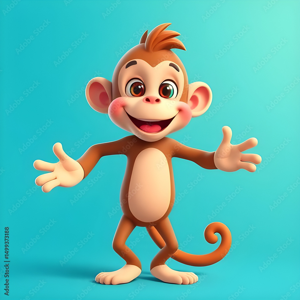 Obraz premium Happy Cartoon Monkey Smiling – Cute Jungle Animal Illustration