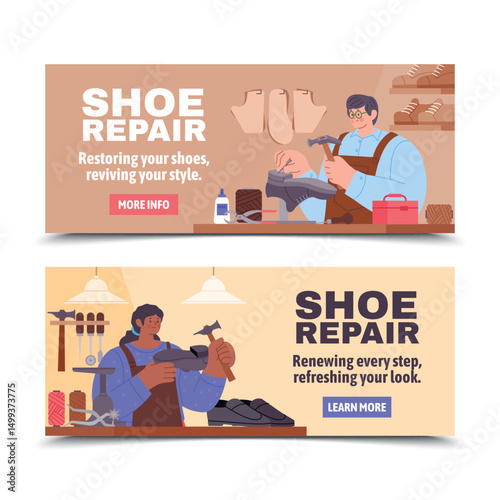Flat Shoemaker Horizontal Banners Set