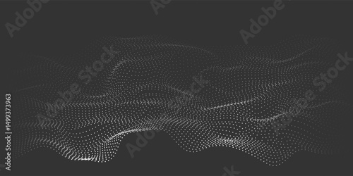 Abstract flowing wave of particles. Digital motion element for modern design. Technology dark background.