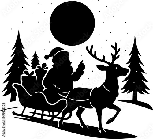vector illustration of the silhouette of Santa Claus on a sleigh