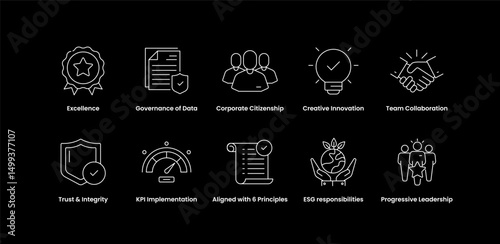 Corporate Values and Ethics. Visuals for Team Integrity, Workplace Collaboration, Responsible Governance, and Organizational Principles