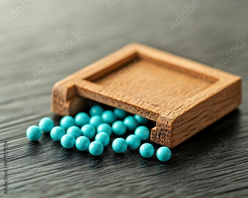 Wooden Tray Teal Beads photo