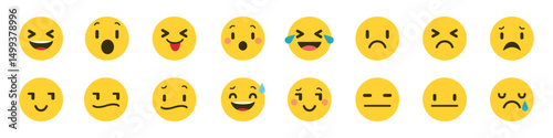 Set of emoji reactions for social media. Emoji reactions. Funny emoticons faces with facial expressions. Vector illustration eps 10