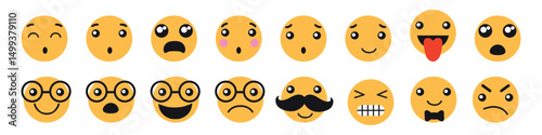 Set of emoji reactions for social media. Emoji reactions. Funny emoticons faces with facial expressions. Vector illustration eps 10