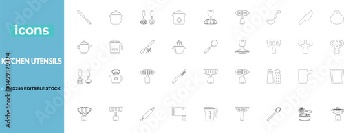 Minimal kitchen utensils in clean line style. Perfect for cooking, recipe blogs, and modern culinary designs.