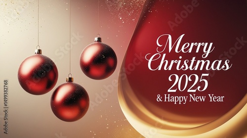 Christmas themed backgrounds and templates,Christmas ball decoration and red gold background design that is minimalist, modern and premium,Merry Christmas 2025 and Happy New Year Greetings 