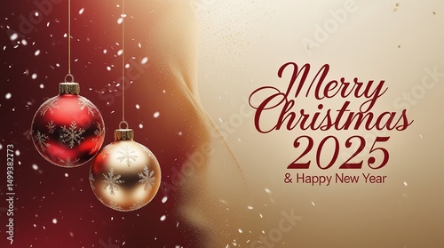 Christmas themed backgrounds and templates,Christmas ball decoration and red gold background design that is minimalist, modern and premium,Merry Christmas 2025 and Happy New Year Greetings 