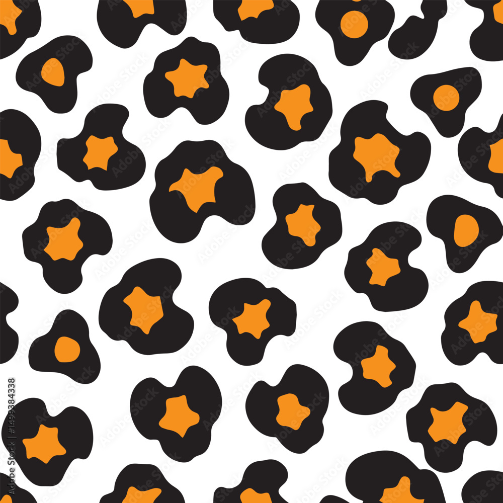 Fototapeta premium Surreal Abstract Floral Pattern in Bold Black and Orange