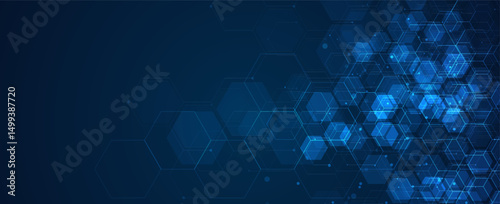 Digital technology background. Abstract hexagons background with lines and dots. Design for science, medicine or technology