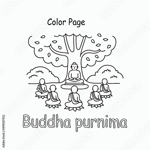 Buddha Purnima Line Art Coloring Page for Kids