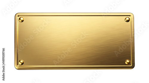 A shiny gold plate with four rivets securing it to a black background in a studio setting style