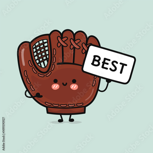 Cute smiling Baseball Glove holding a sign saying best, ideal for sports and competition themes