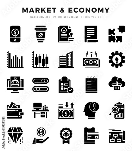 Set of Market & Economy Icons Glyph icons collection.