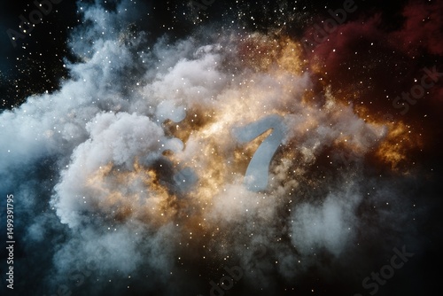Abstract digital art with number 37 in smoky cosmic clouds