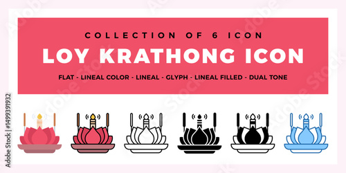 Loy Krathong Icon Set A Collection of 6 Unique Lineal Style Designs