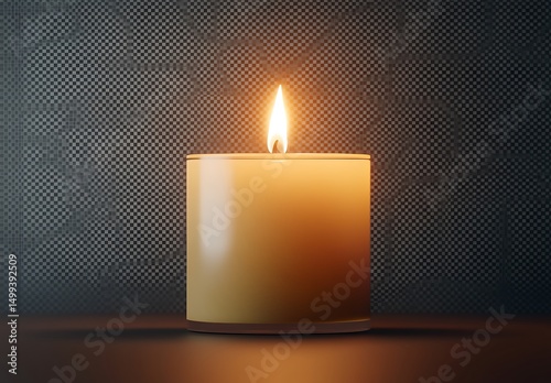 Lit Candle Mockup Casting Warm Glow on Textured Surface

 photo