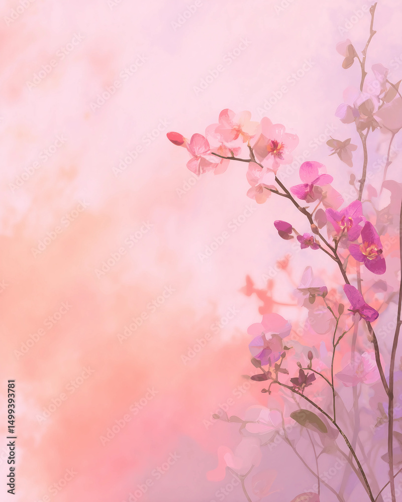 Fototapeta premium A pink background with a flower on it