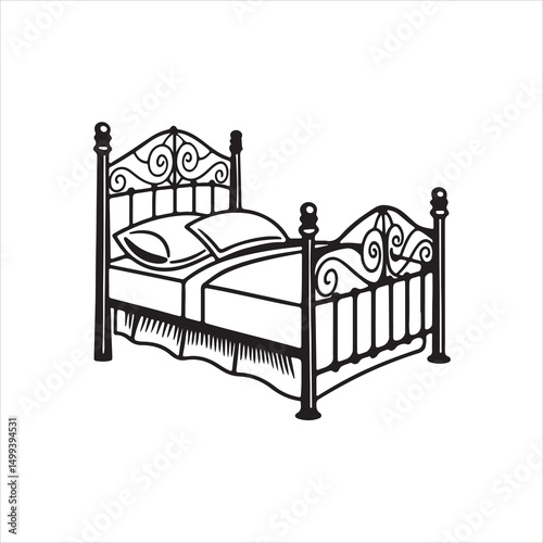 Bed Silhouette Icon – Minimalist Sleep and Rest Vector Design