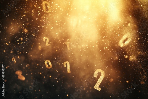Golden numbers in a smoky, glittering background