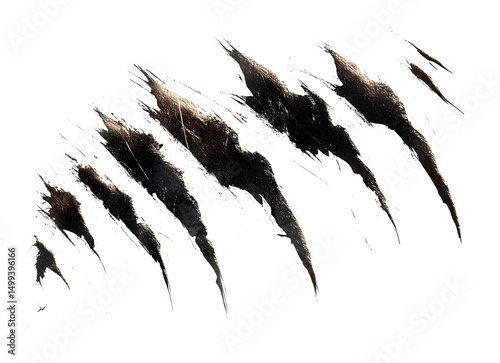 Claw scratch marks with torn edges, isolated on transparent cutout background