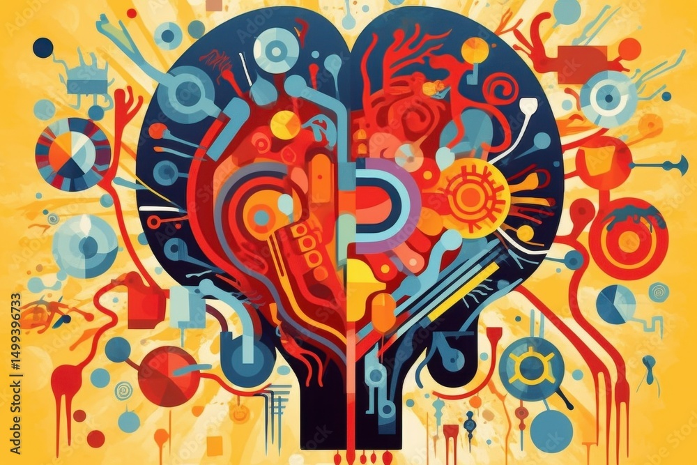 Obraz premium Serce z abstrakcyjnymi wzorami i symbolami