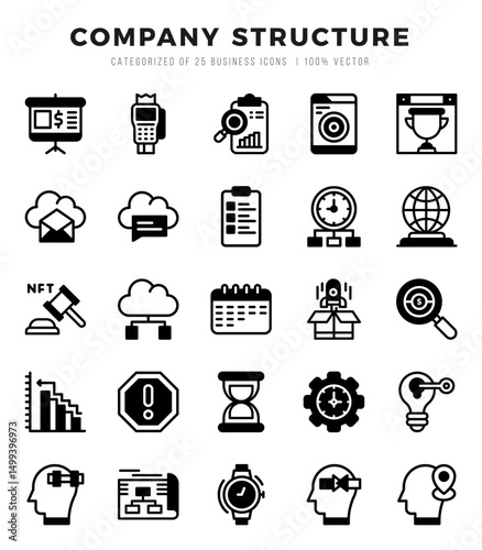 Collection of Company Structure 25 Lineal Filled Icons Pack.