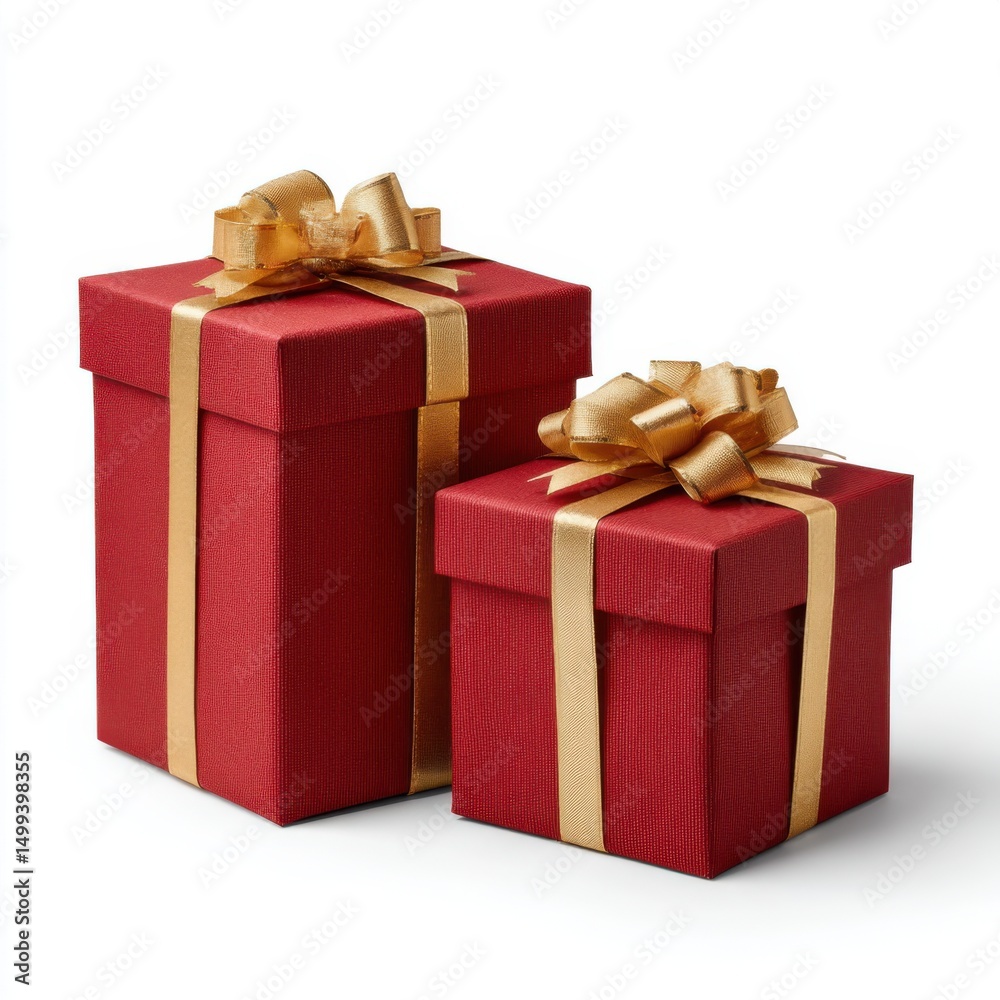 Fototapeta premium Two red gift boxes with gold ribbons
