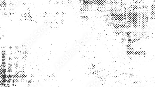 Retro halftone vector background with grunge effect. Black dots and distressed design layout. High contrast abstract texture overlay.